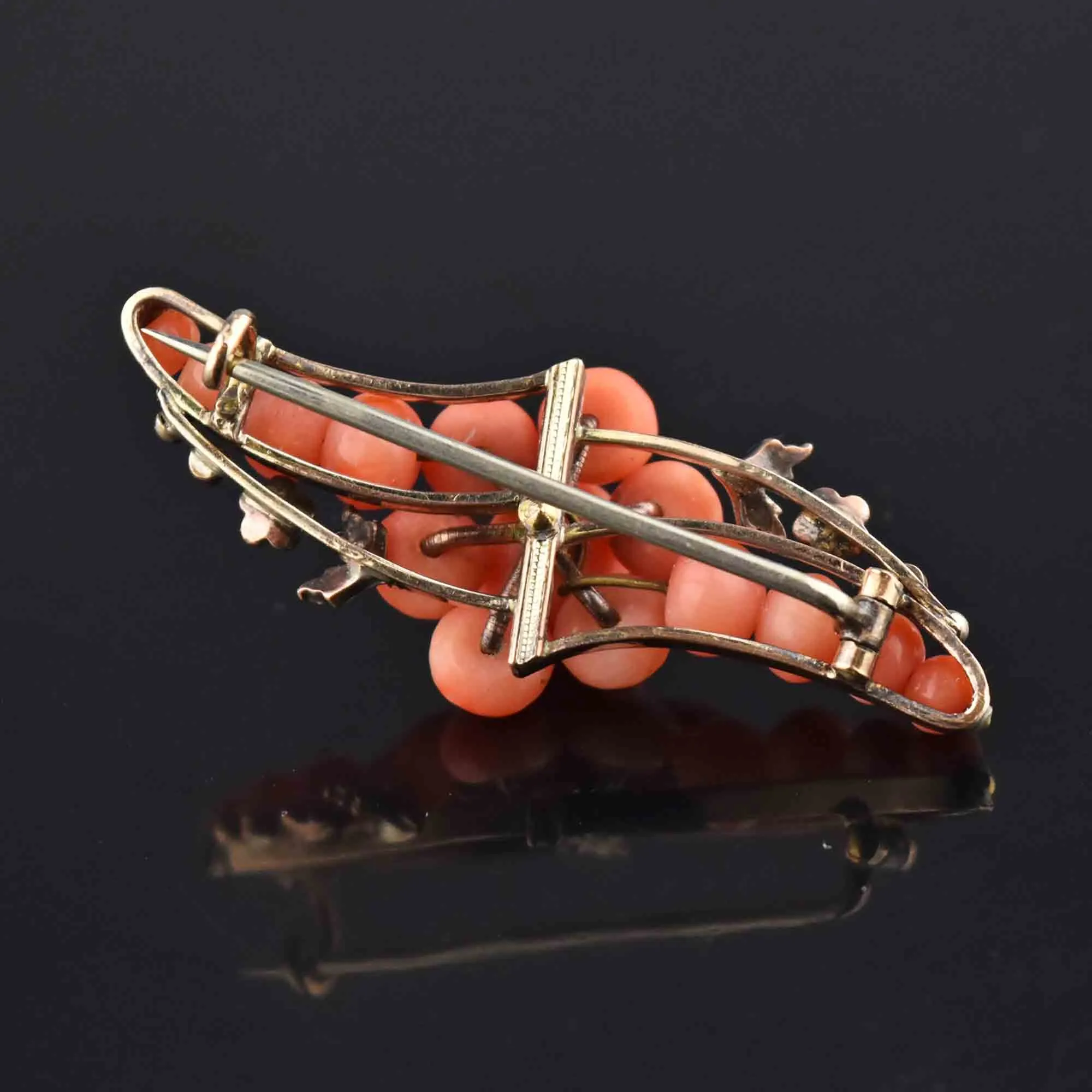 Antique Victorian Seed Pearl Natural Coral Brooch