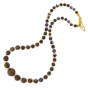 Art Deco 14kt Boulder Opal & Rock Quartz Crystal Bead Necklace