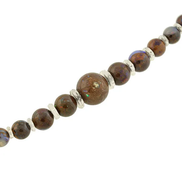 Art Deco 14kt Boulder Opal & Rock Quartz Crystal Bead Necklace