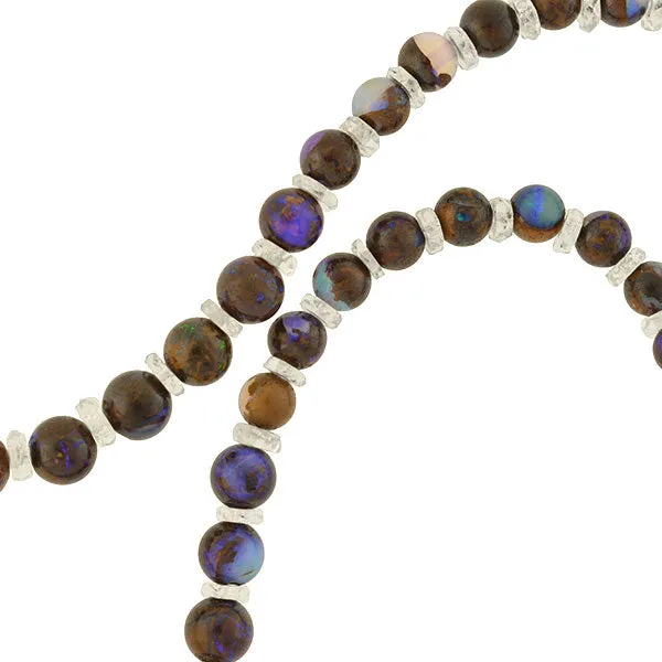 Art Deco 14kt Boulder Opal & Rock Quartz Crystal Bead Necklace