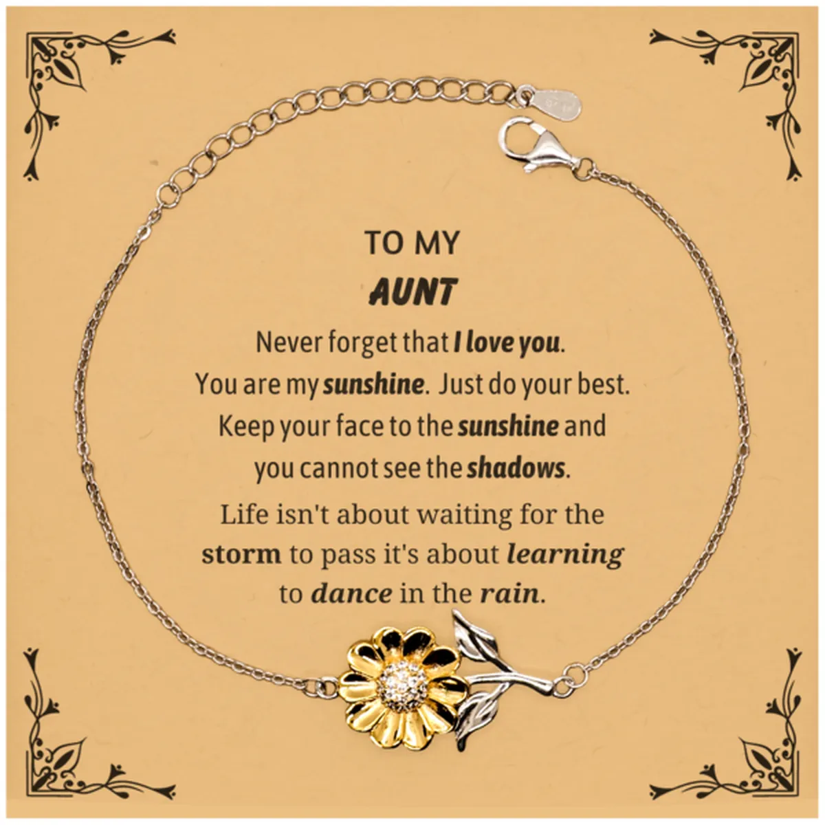 Aunt Sunflower Bracelet Gifts, To My Aunt Never forget that I love you. You are my sunshine, Motivational Message Card For Aunt, Keepsake Birthday Christmas Unique Gifts For Aunt