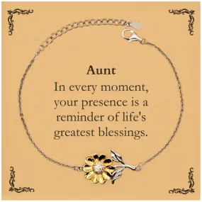 Aunt Thank You Gifts, Your presence is a reminder of life's greatest, Appreciation Blessing Birthday Sunflower Bracelet for Aunt