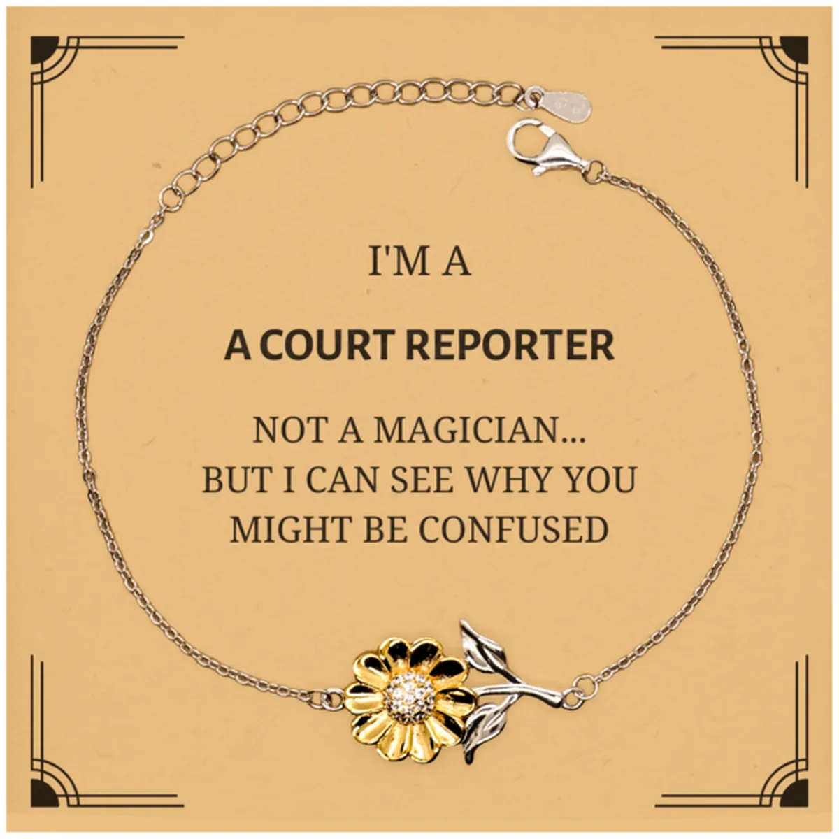 Badass Court Reporter Gifts, I'm Court Reporter not a magician, Sarcastic Sunflower Bracelet for Court Reporter Birthday Christmas for  Men, Women, Friends, Coworkers