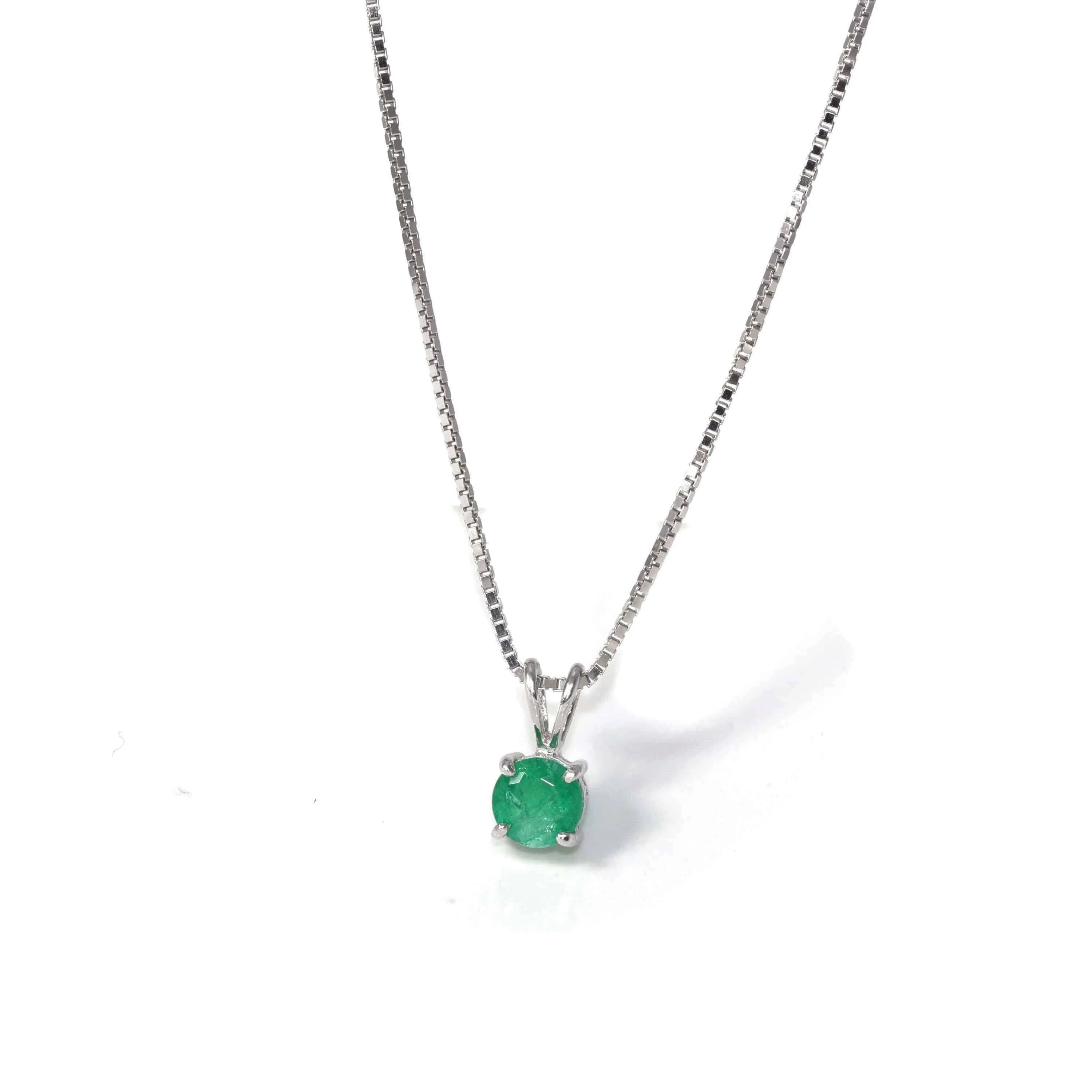 Baikalla? 14k White Gold Emerald Round 4 Prong Set Necklace With Diamond Halo