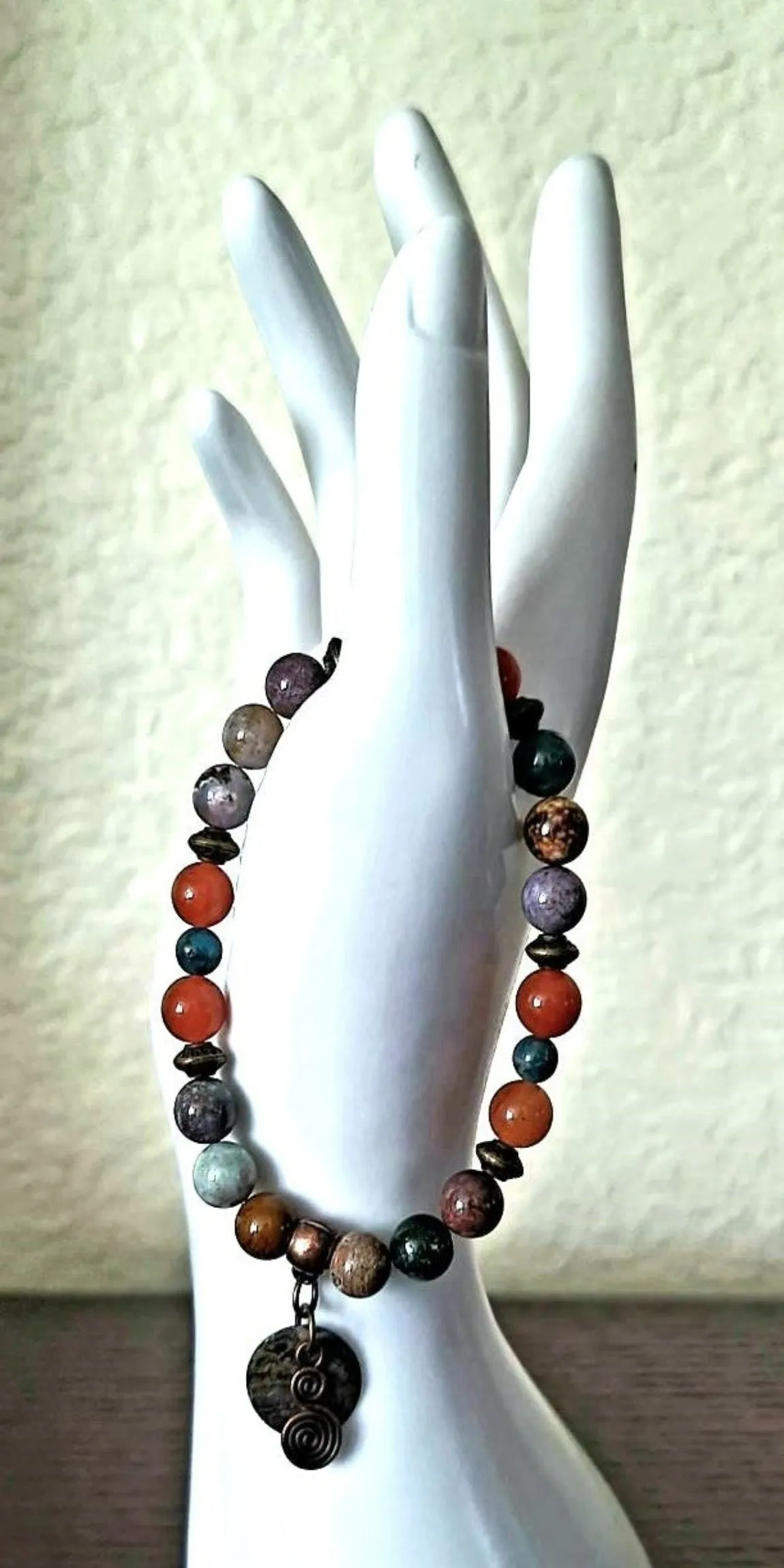 Bamboo Leaf Agate, Orange Aventurine & Blue Apatite Bracelet