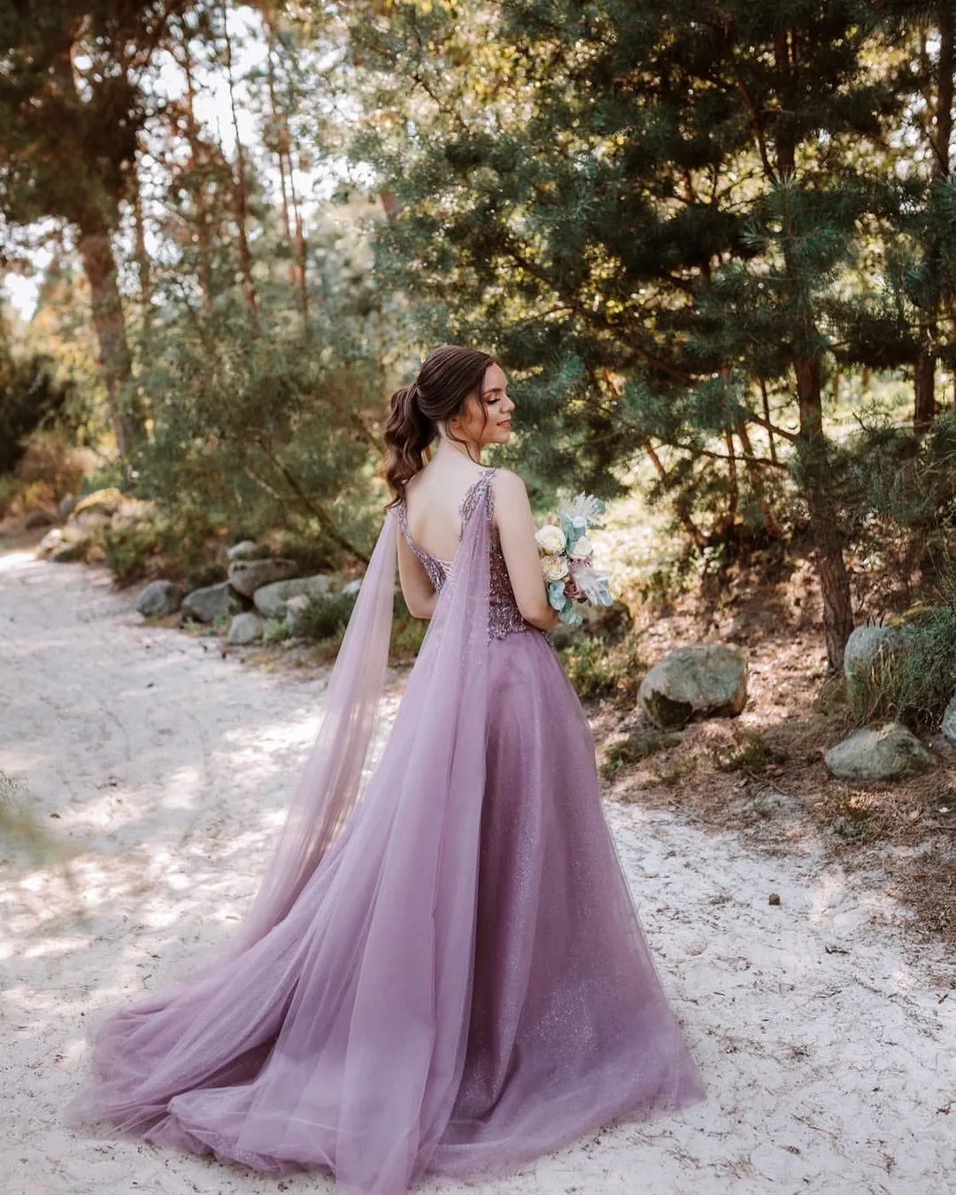 Beautiful Long V-neck Tulle A-line Prom Dress