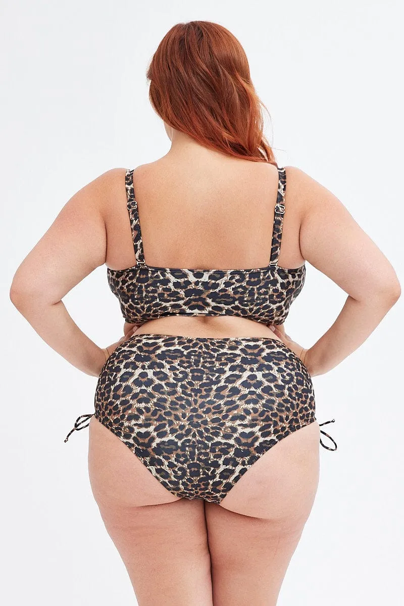 Beige Animal Print Tie Front Bikini Set