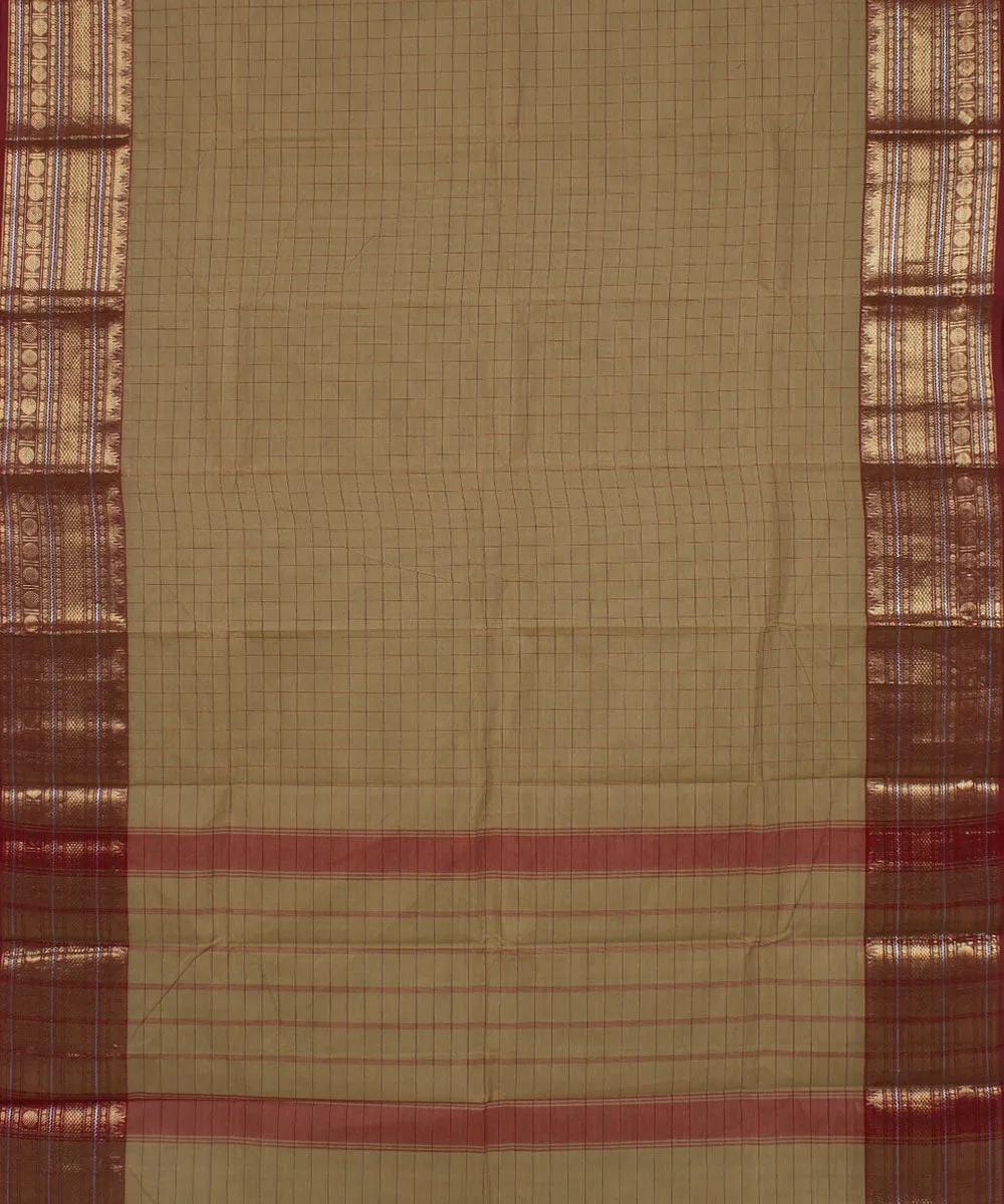 Beige maroon cotton handwoven chettinadu saree