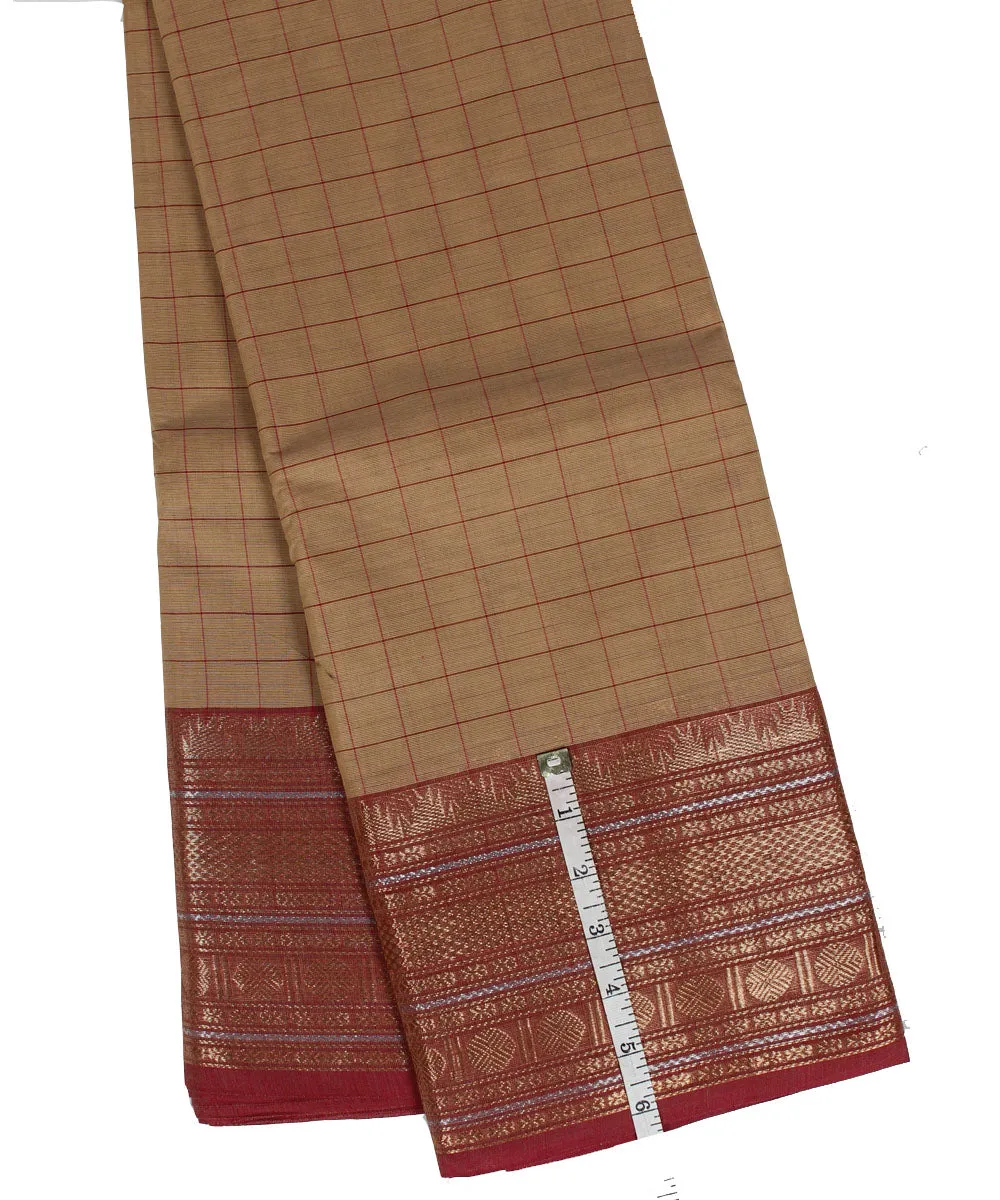 Beige maroon cotton handwoven chettinadu saree