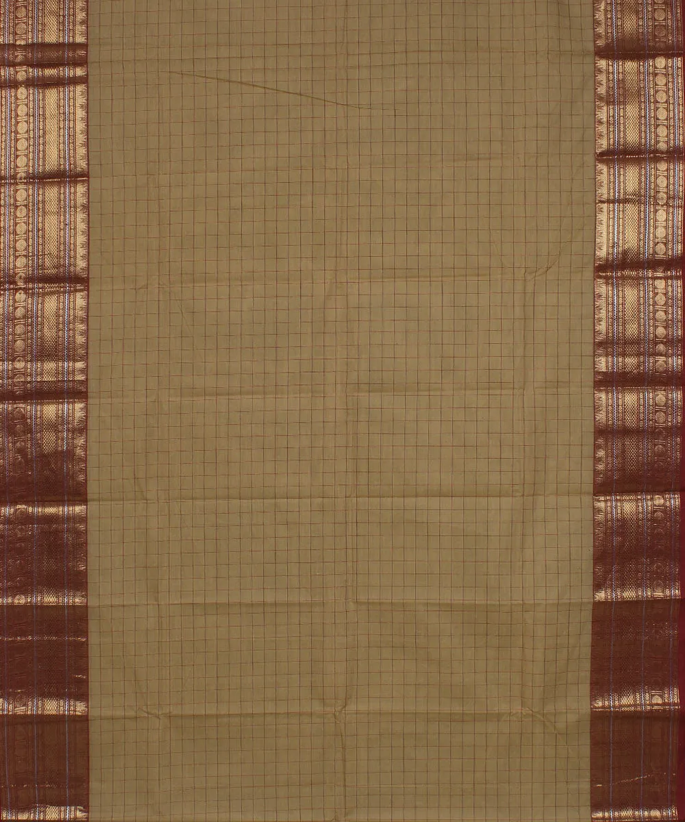 Beige maroon cotton handwoven chettinadu saree