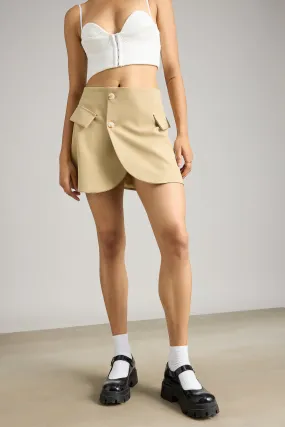 Beige Wrap Mini Skirt