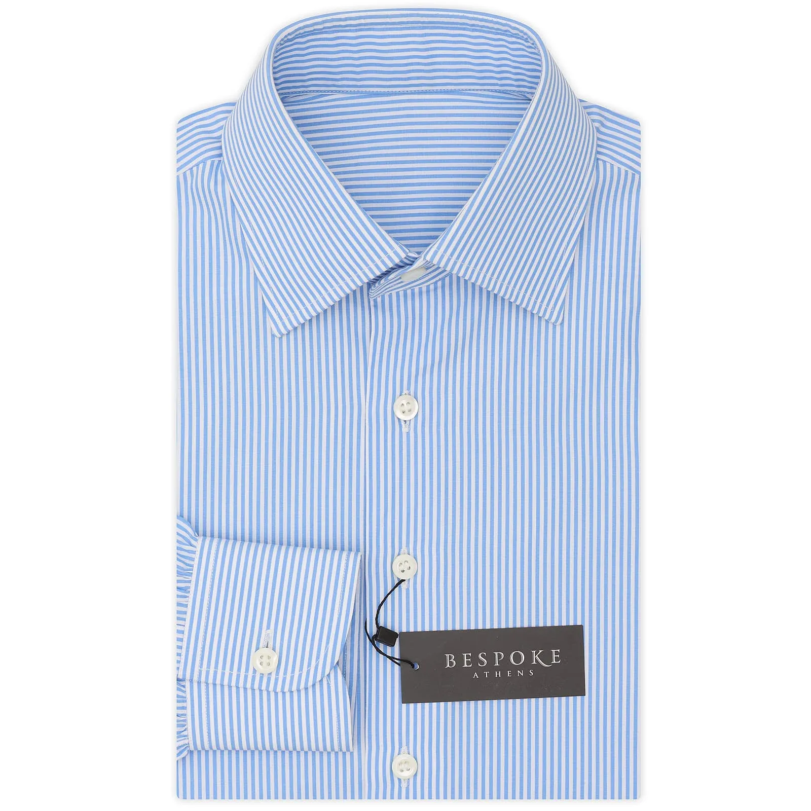 BESPOKE ATHENS Handmade Blue Striped Poplin Cotton Dress Shirt NEW