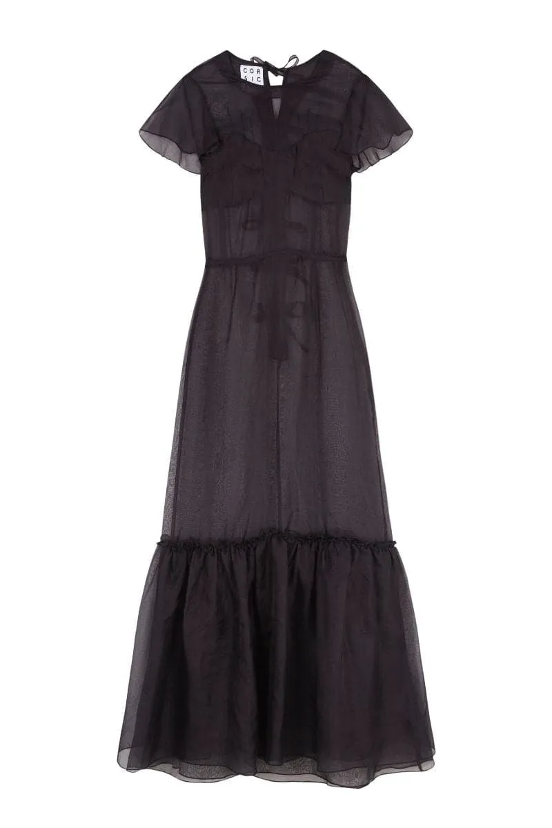 BLACK APRON ORGANZA MAXI DRESS