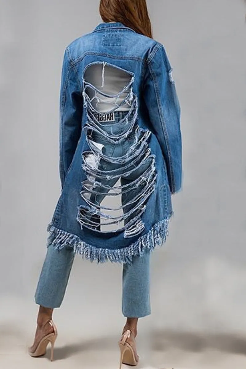 Black Blue Light Blue Dark Blue Tassel Design Denim