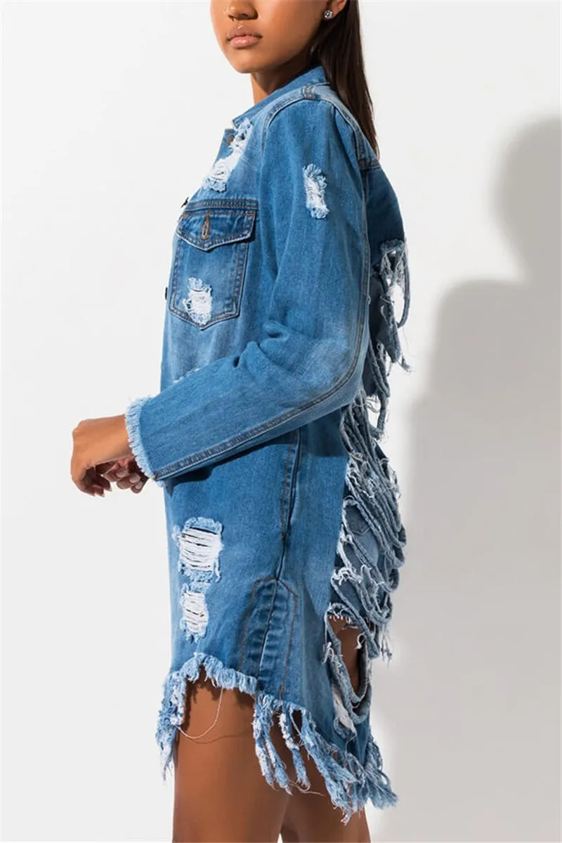 Black Blue Light Blue Dark Blue Tassel Design Denim