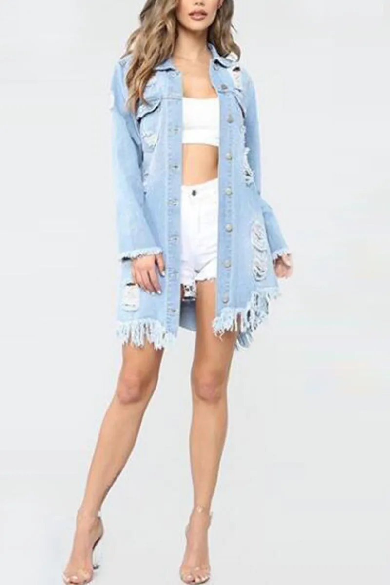 Black Blue Light Blue Dark Blue Tassel Design Denim