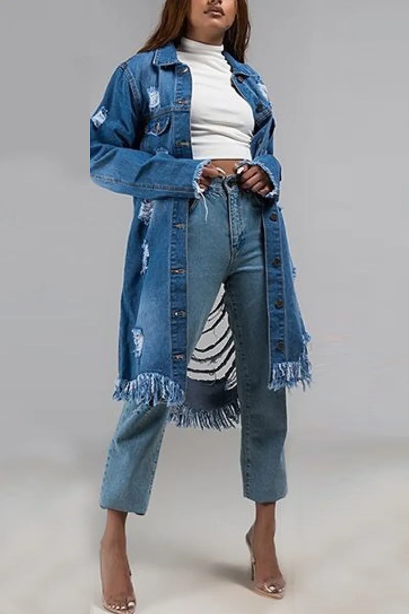 Black Blue Light Blue Dark Blue Tassel Design Denim