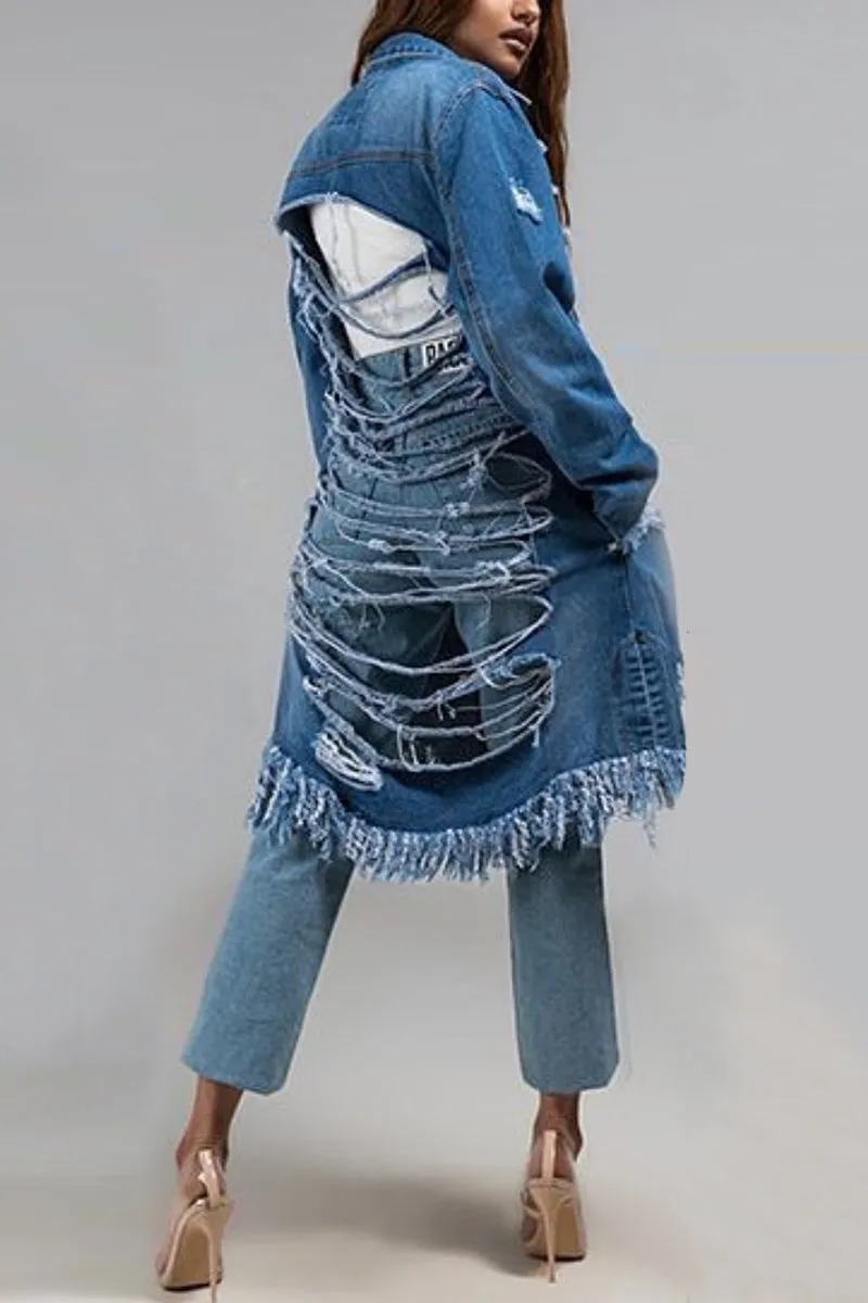 Black Blue Light Blue Dark Blue Tassel Design Denim