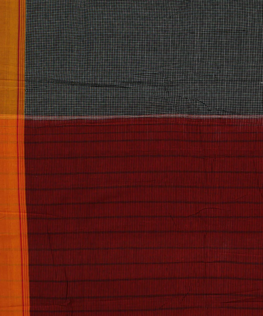 Black checks maroon cotton handloom patteda anchu saree