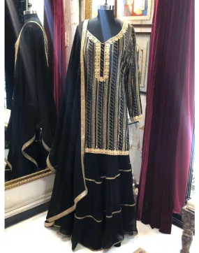 Black Georgette Embroidery Sharara Suit - Clearance