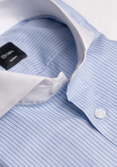 Black On Sky Blue Structured Stretch Stripes Shirt