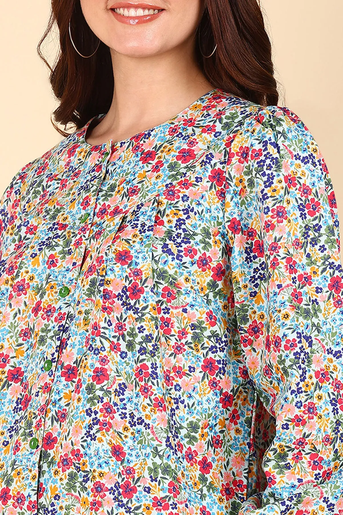 Blue Floral Printed 100% Soft Cotton Zipless Maternity Top