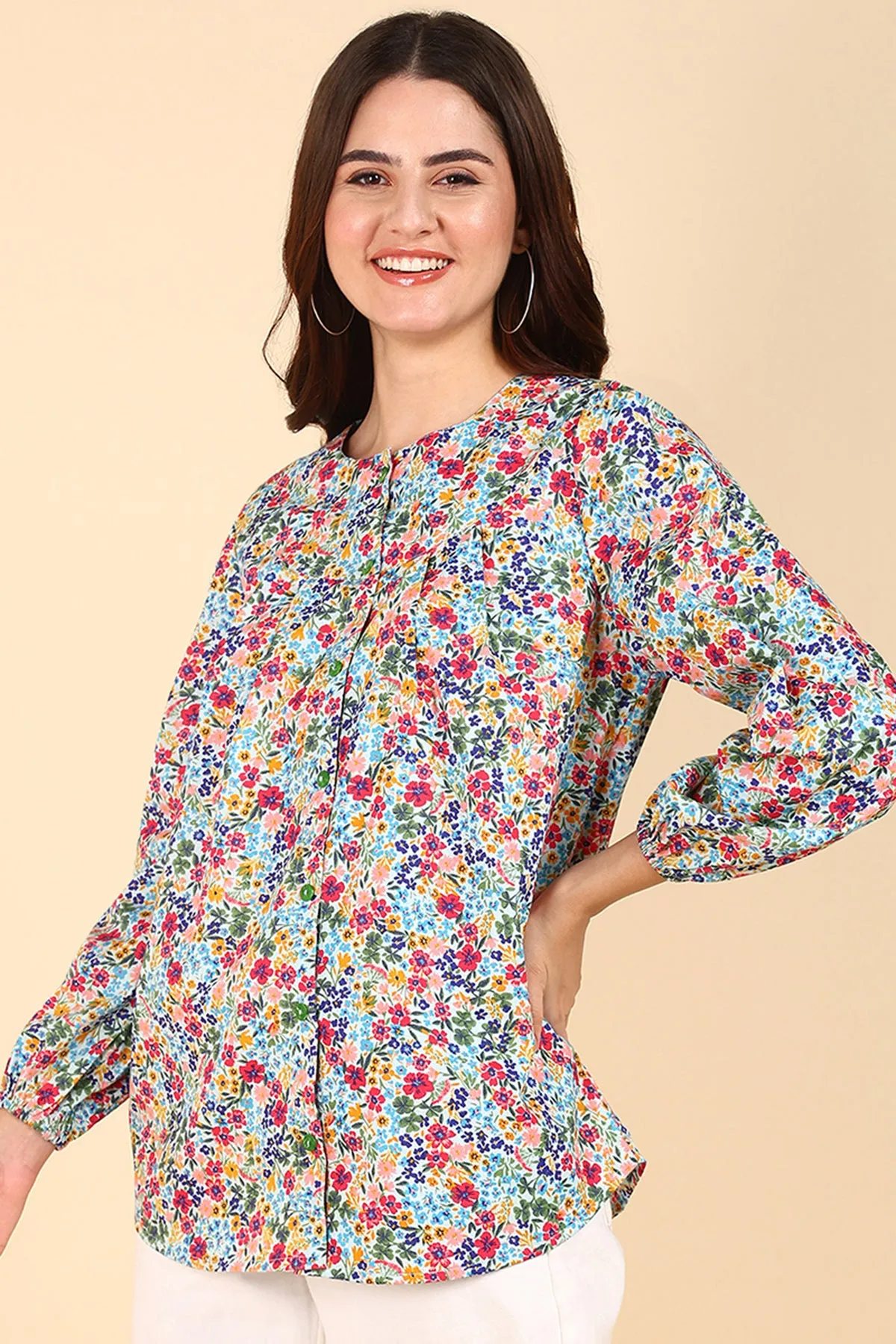 Blue Floral Printed 100% Soft Cotton Zipless Maternity Top