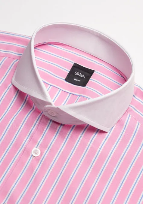 Blue On Pink Wide Stripes Shirt - White Extreme Collar