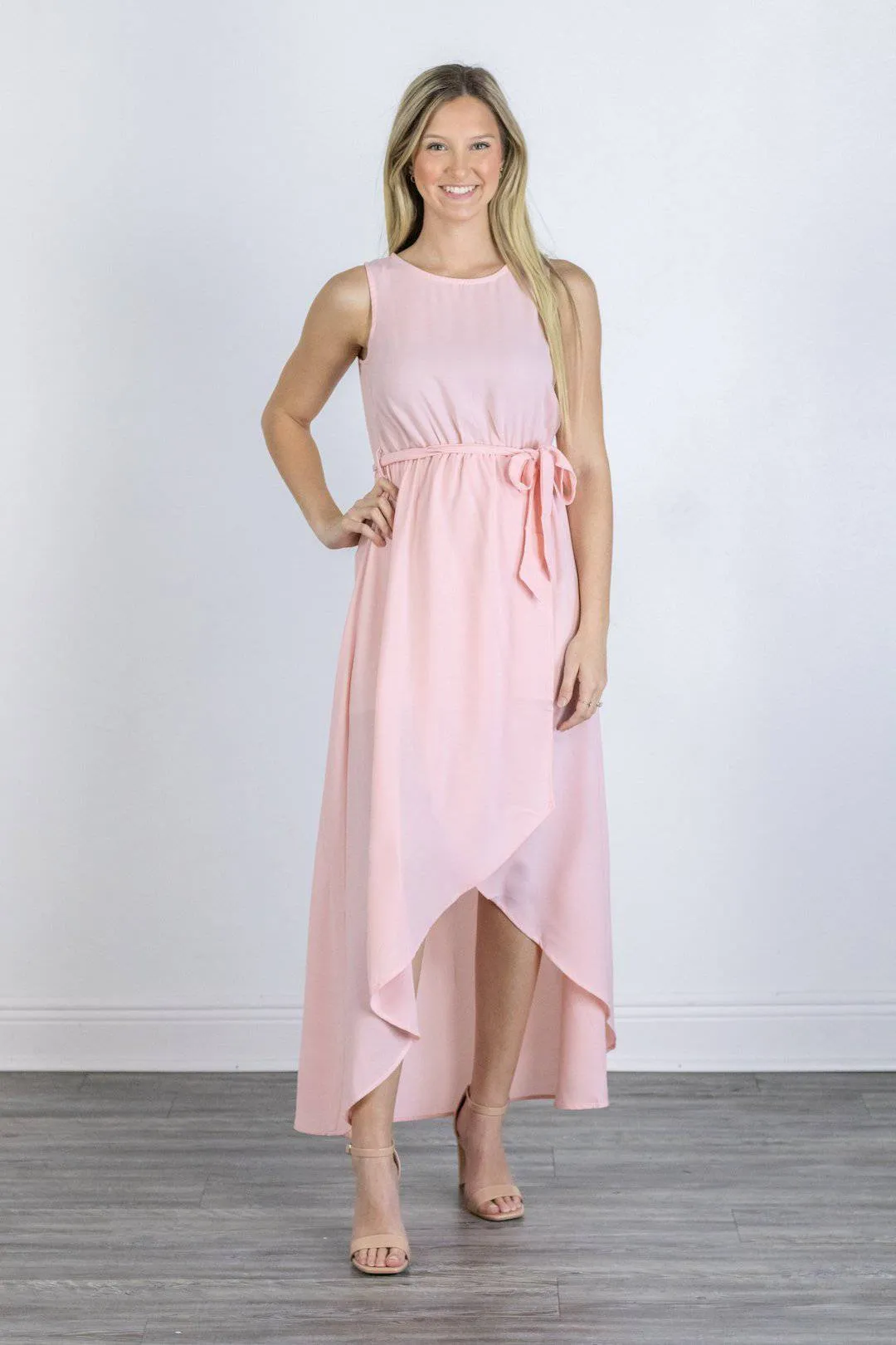 Blush Faux Wrap High-Low Dress