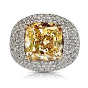 BOSSA 24 CARAT CUSHION CUT NATURAL FANCY BROWNISH YELLOW EVEN COLOR DIAMOND ENGAGEMENT RING 18KW GIA CERTIFIED 15 CT FBY SI1 BY MIKE NEKTA