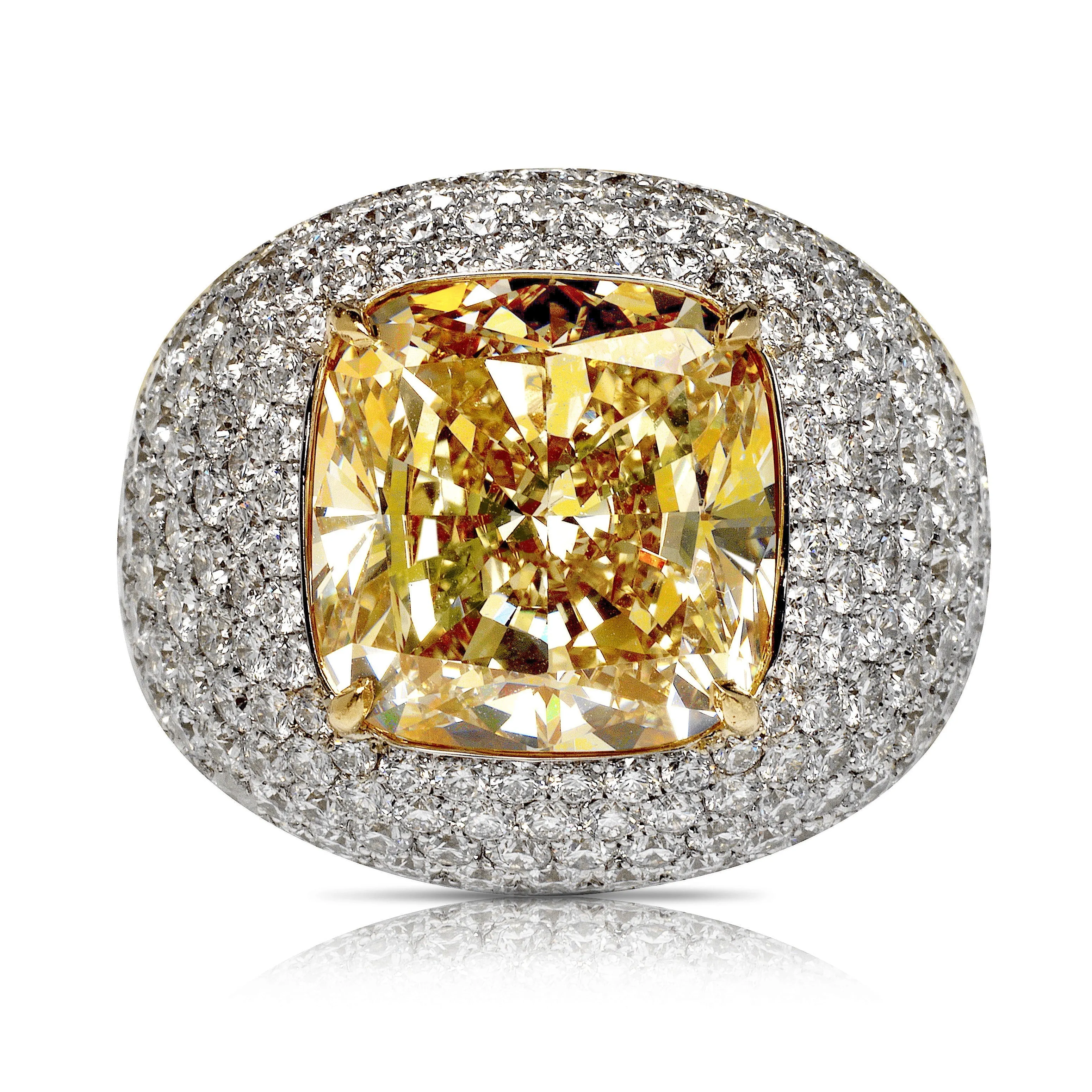 BOSSA 24 CARAT CUSHION CUT NATURAL FANCY BROWNISH YELLOW EVEN COLOR DIAMOND ENGAGEMENT RING 18KW GIA CERTIFIED 15 CT FBY SI1 BY MIKE NEKTA