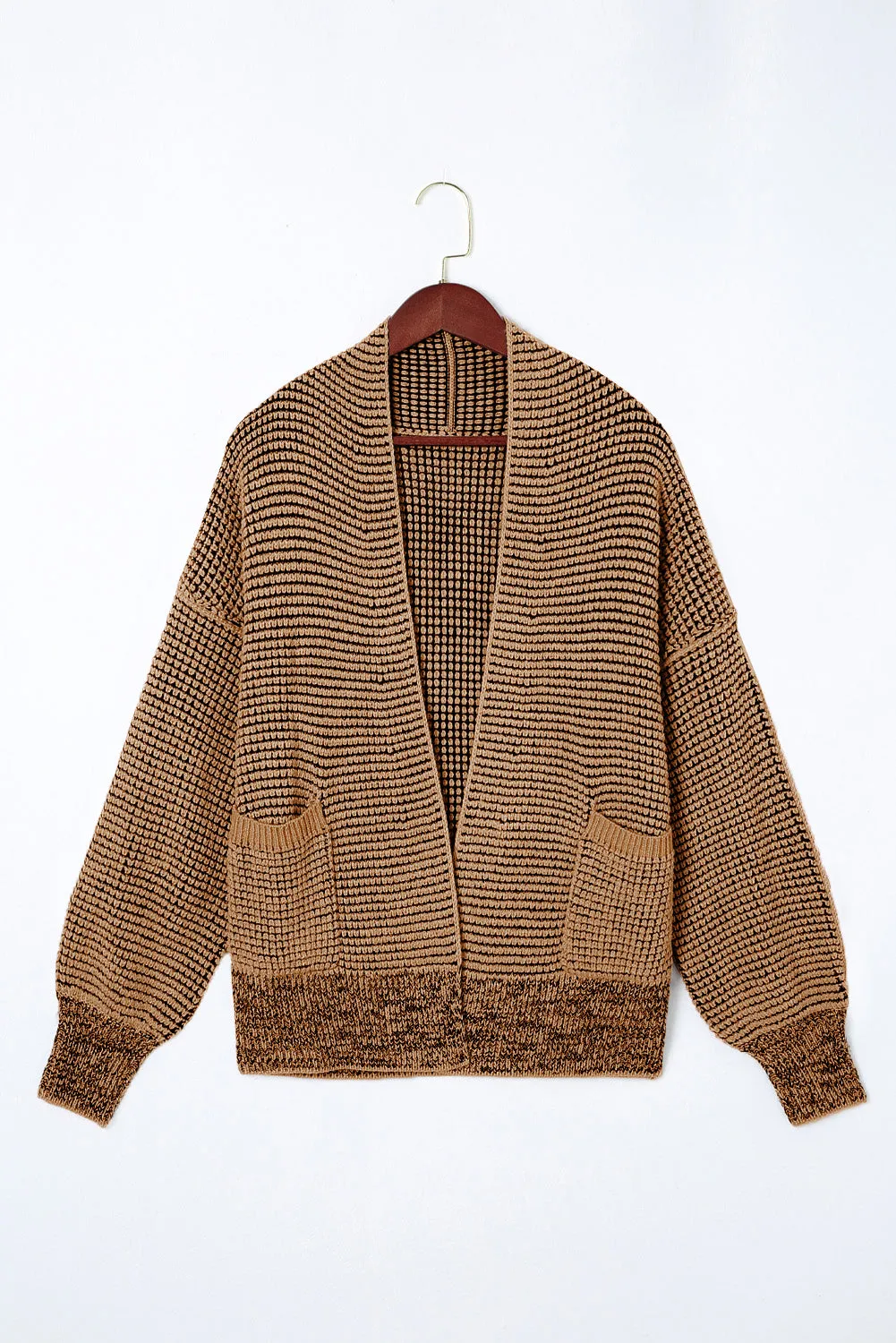 Brown Chunky Waffle Knit Oversized Collar Cardigan