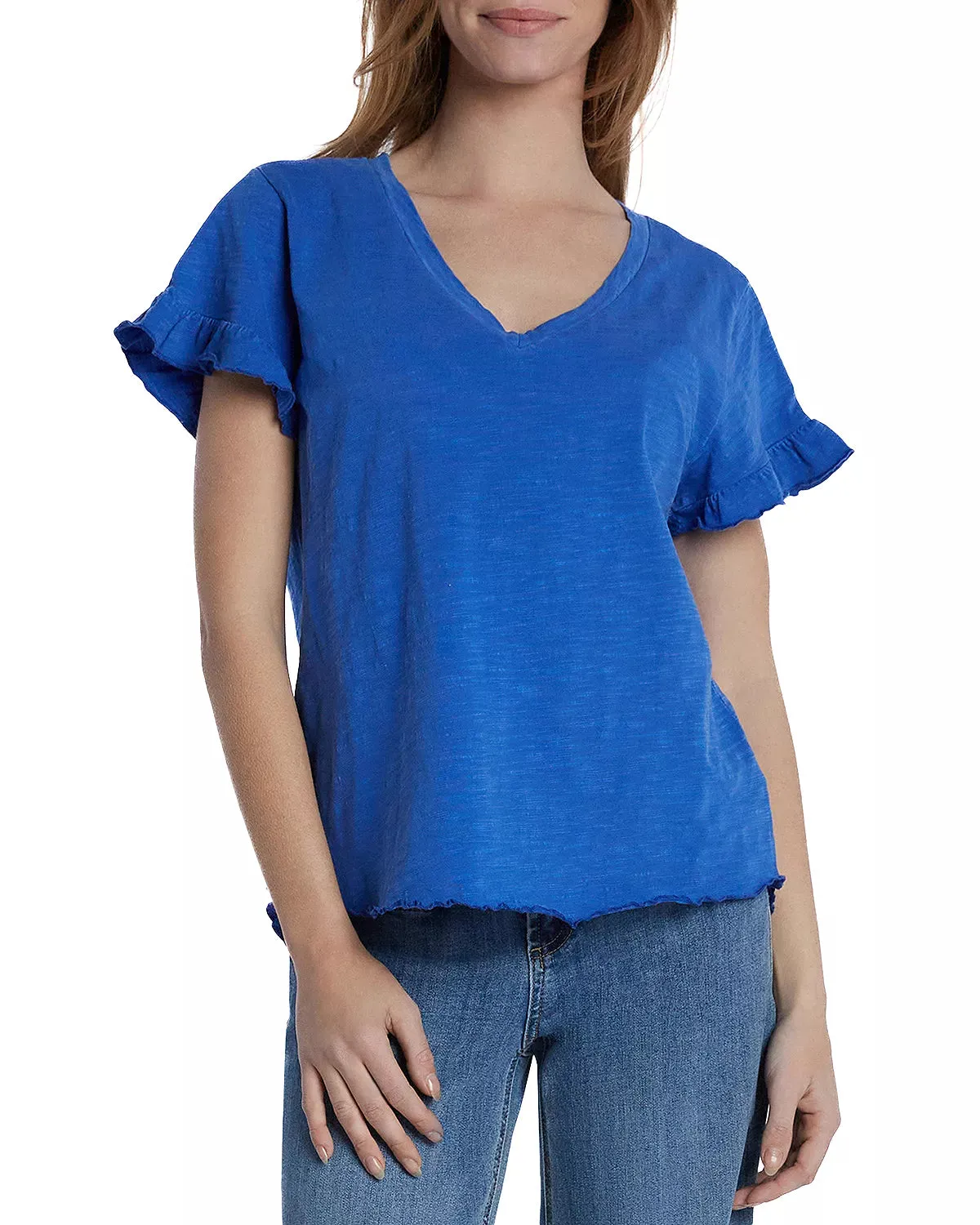 BT6420Kb Billy T Ruffle V-Neck Tee