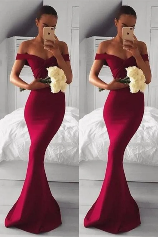 Burgundy Mermaid Prom Dress with Off-the-Shoulder Style