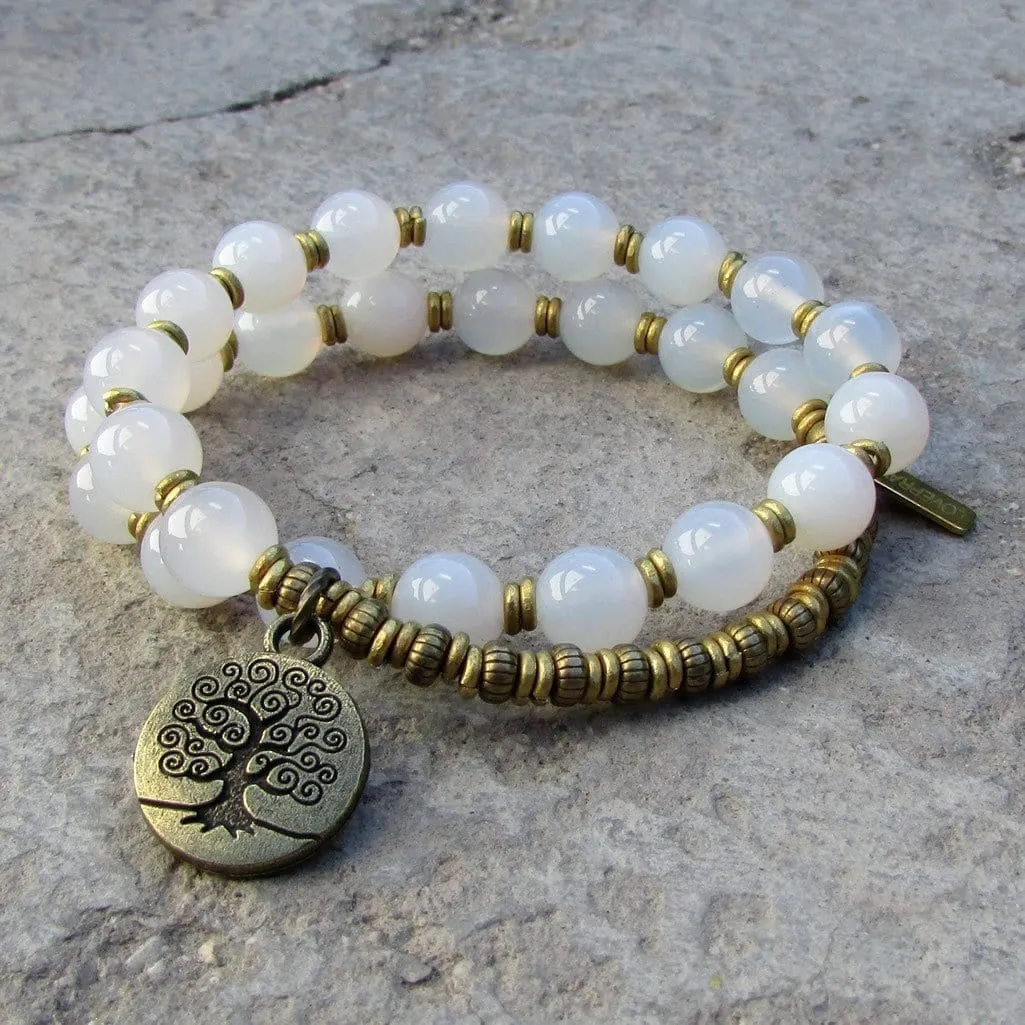 Calm, White Agate 27 Bead Mala Wrap Bracelet