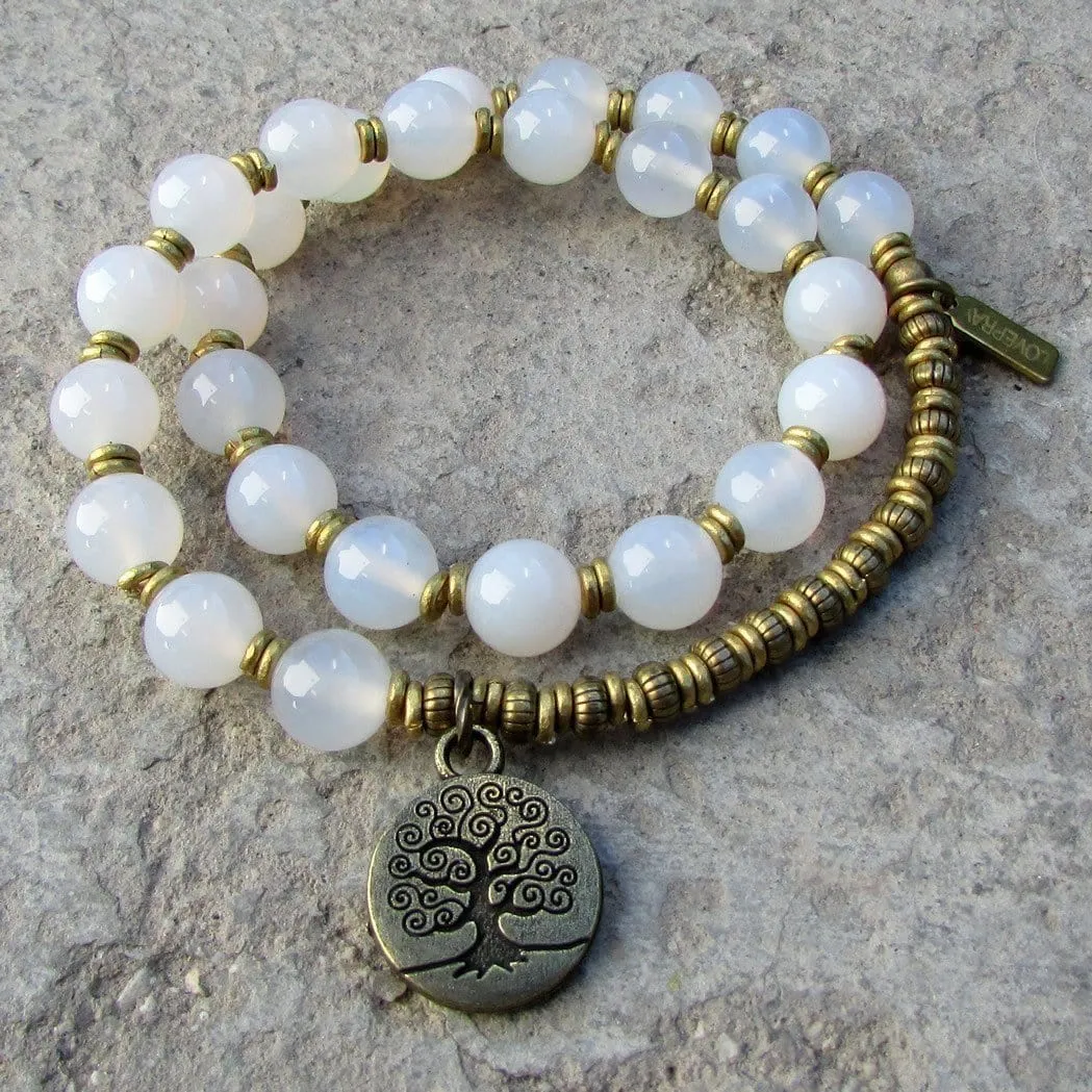 Calm, White Agate 27 Bead Mala Wrap Bracelet