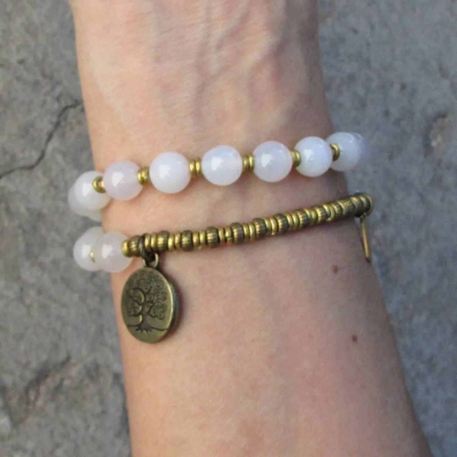 Calm, White Agate 27 Bead Mala Wrap Bracelet