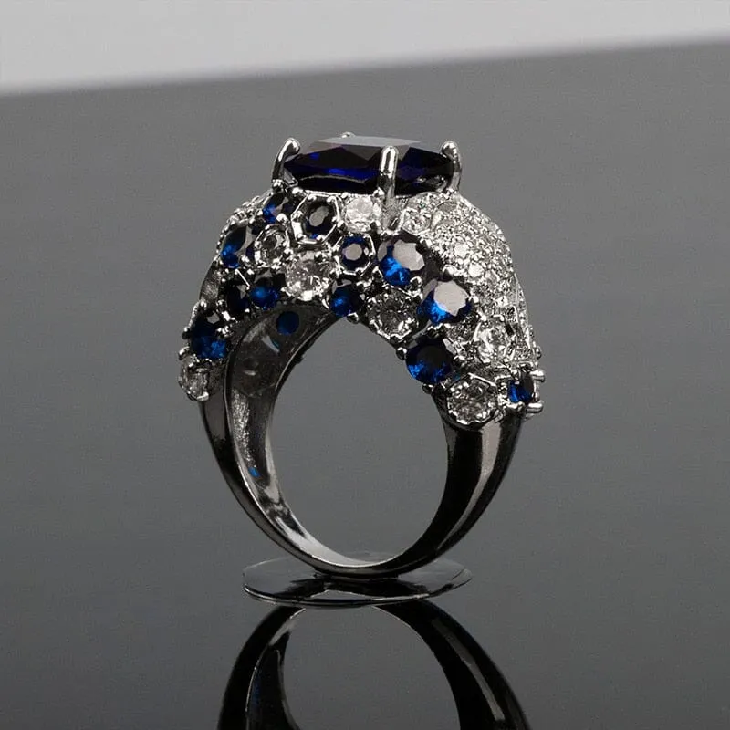 Charm Sapphire White Topaz Multi Stone Ring - 925 Sterling Siilver