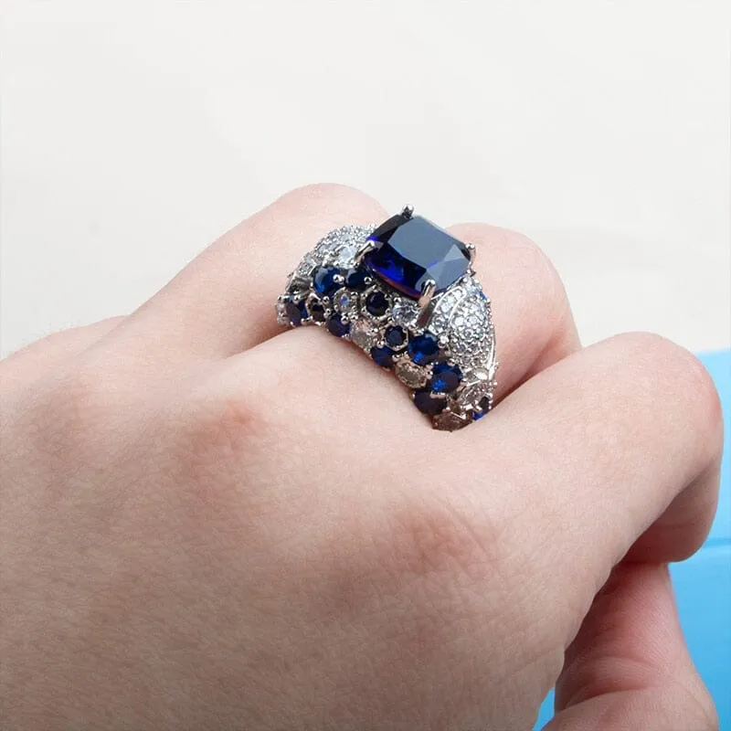 Charm Sapphire White Topaz Multi Stone Ring - 925 Sterling Siilver