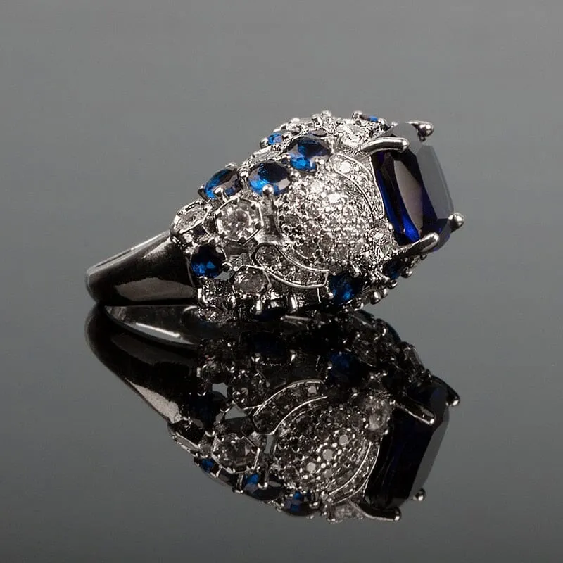 Charm Sapphire White Topaz Multi Stone Ring - 925 Sterling Siilver