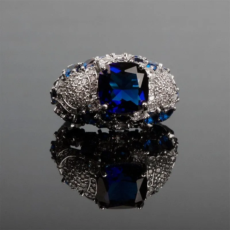 Charm Sapphire White Topaz Multi Stone Ring - 925 Sterling Siilver