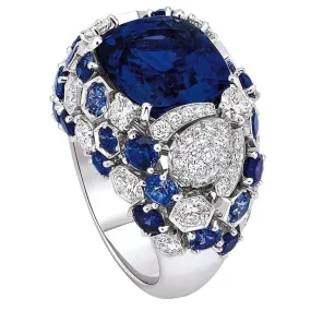 Charm Sapphire White Topaz Multi Stone Ring - 925 Sterling Siilver