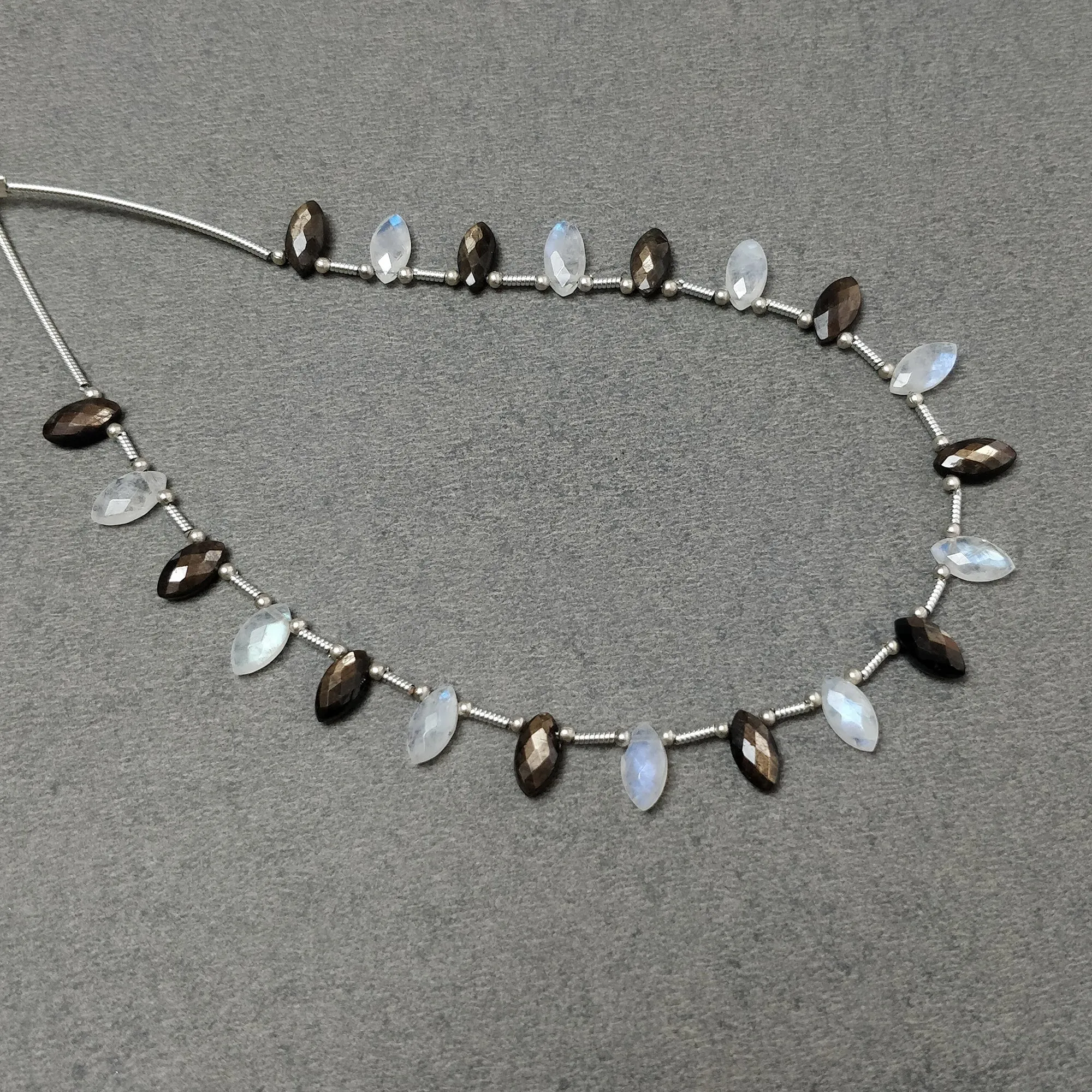 Chocolate Sapphire & Moonstone Gemstone Checker Cut : 21.00cts(Approx) Natural Untreated Marquise Faceted Loose Beads 8*4mm For Bracelet