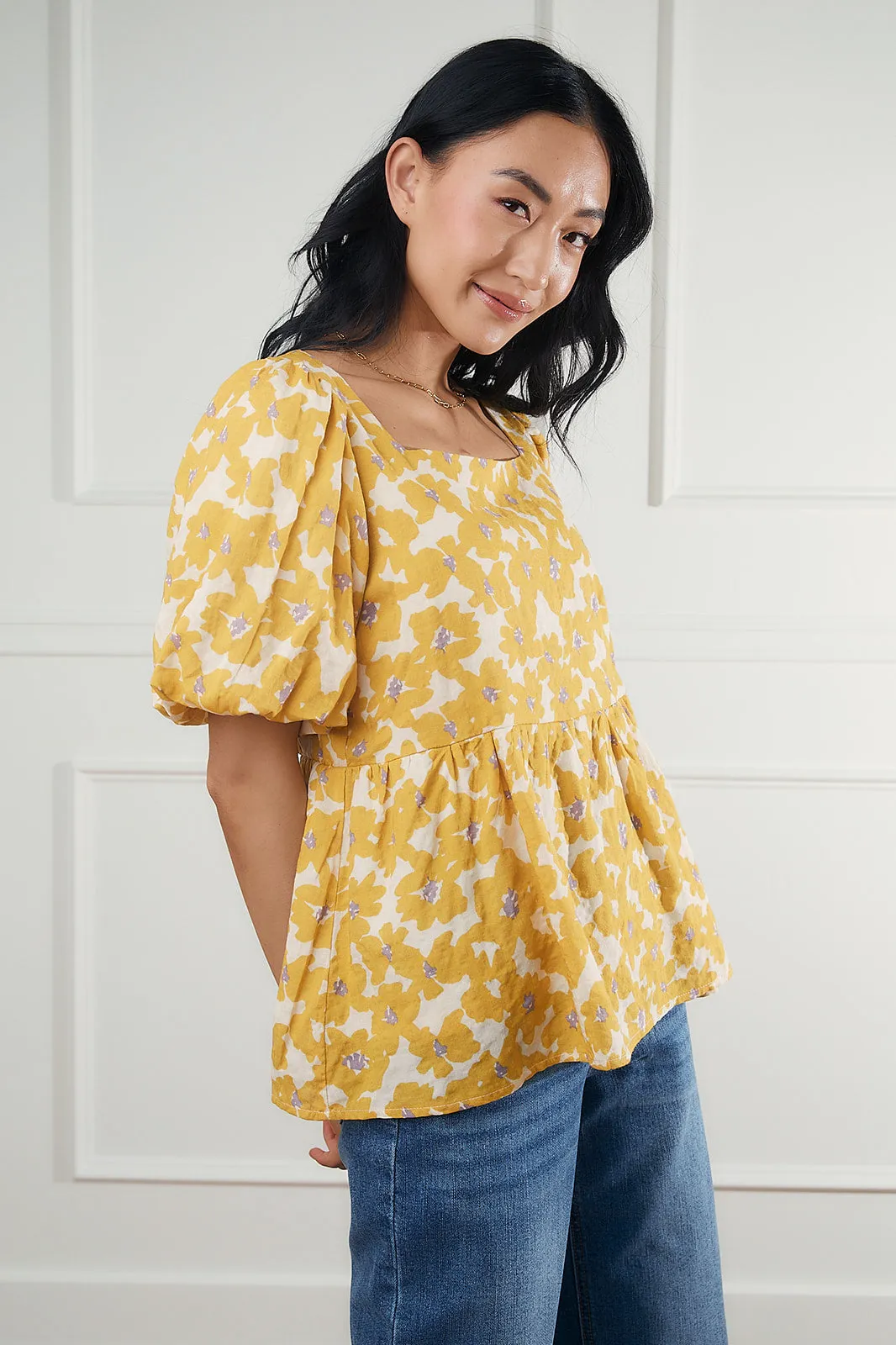 Clara Yellow Floral Bubble Sleeve Top