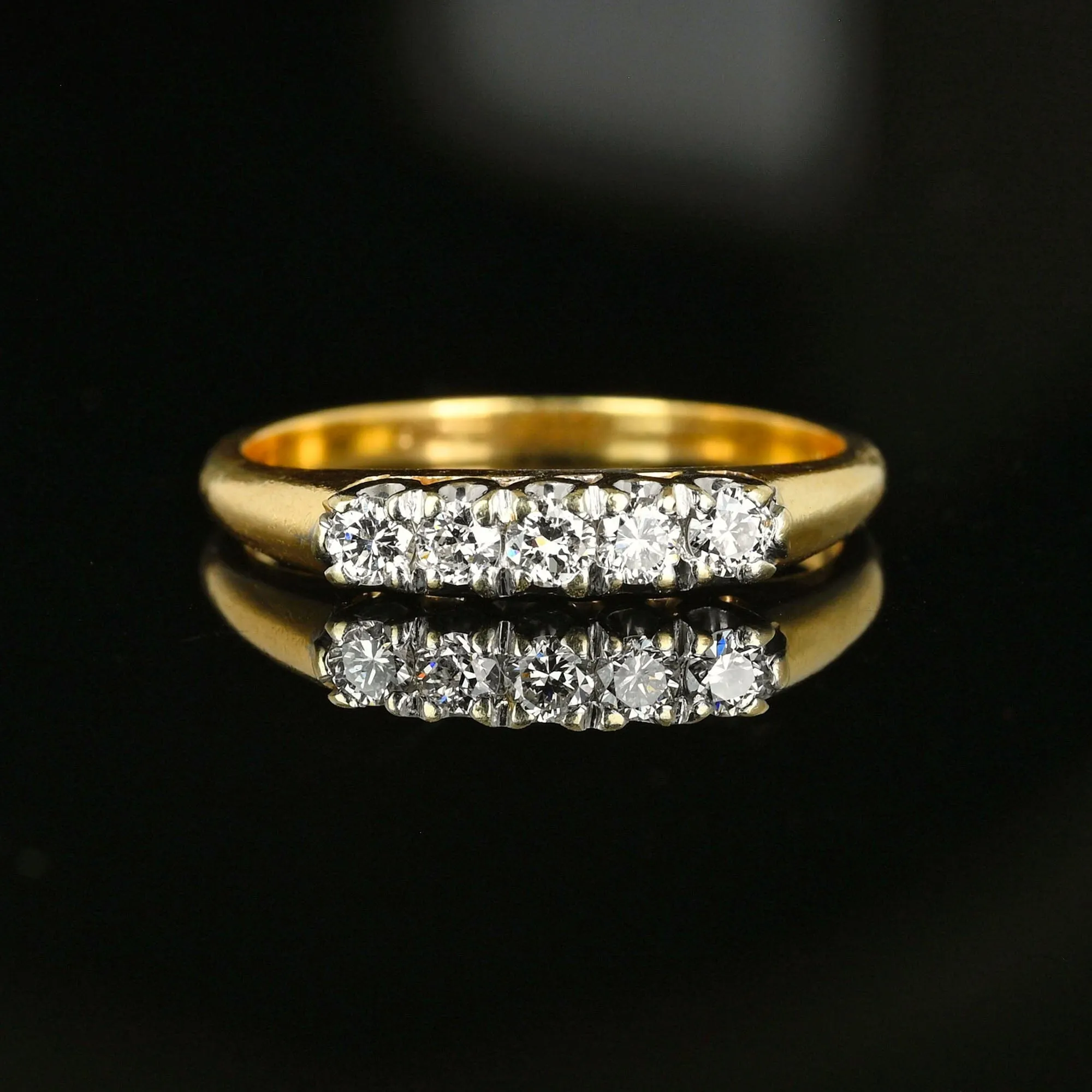 Classic 14K Gold Five Stone Diamond Ring Band