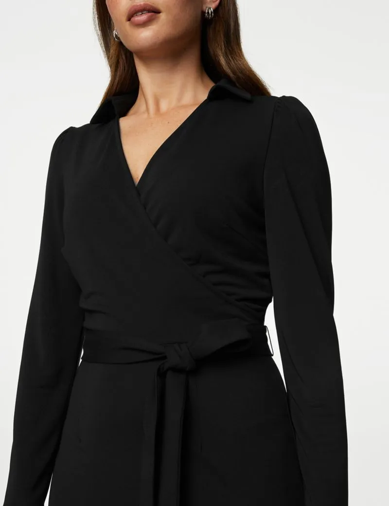 Collared Midi Wrap Dress