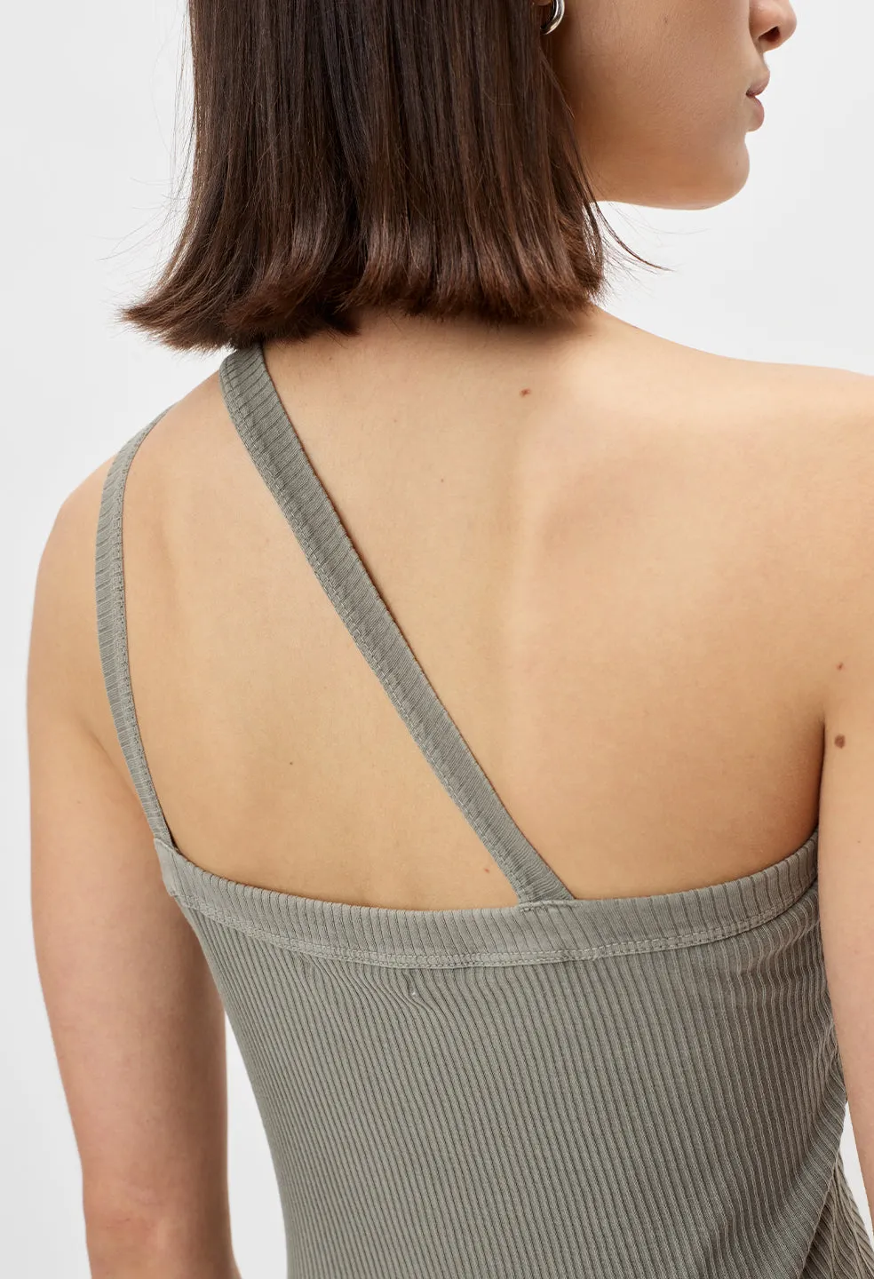 Cotton Rib Asymmetrical Tank / Brush