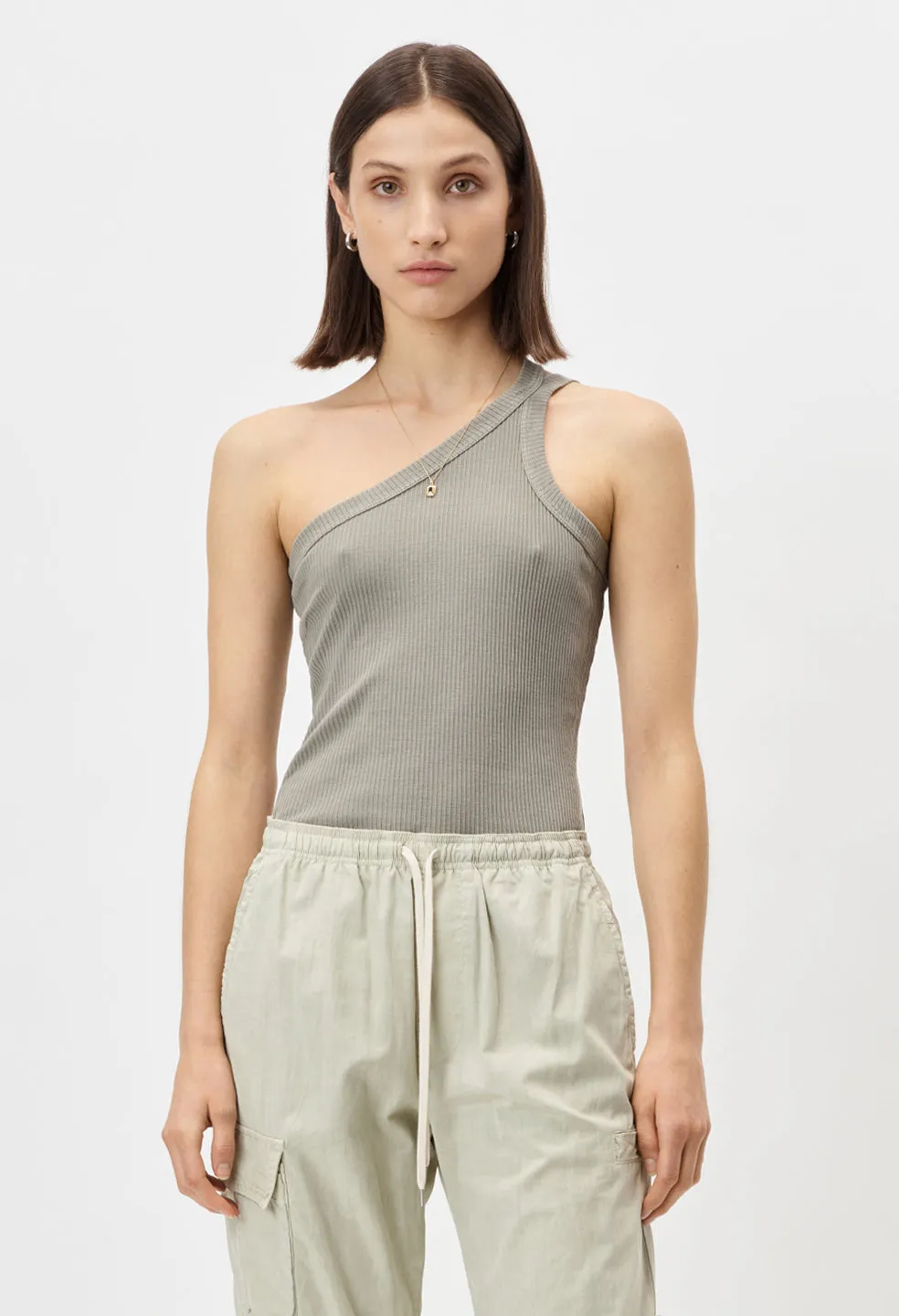 Cotton Rib Asymmetrical Tank / Brush