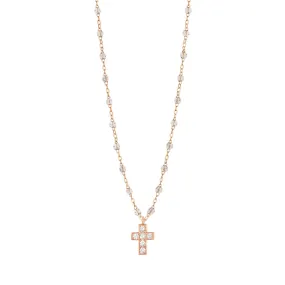 Cross Charm Classic Gigi Sparkle diamond necklace, Rose Gold, 16.5"