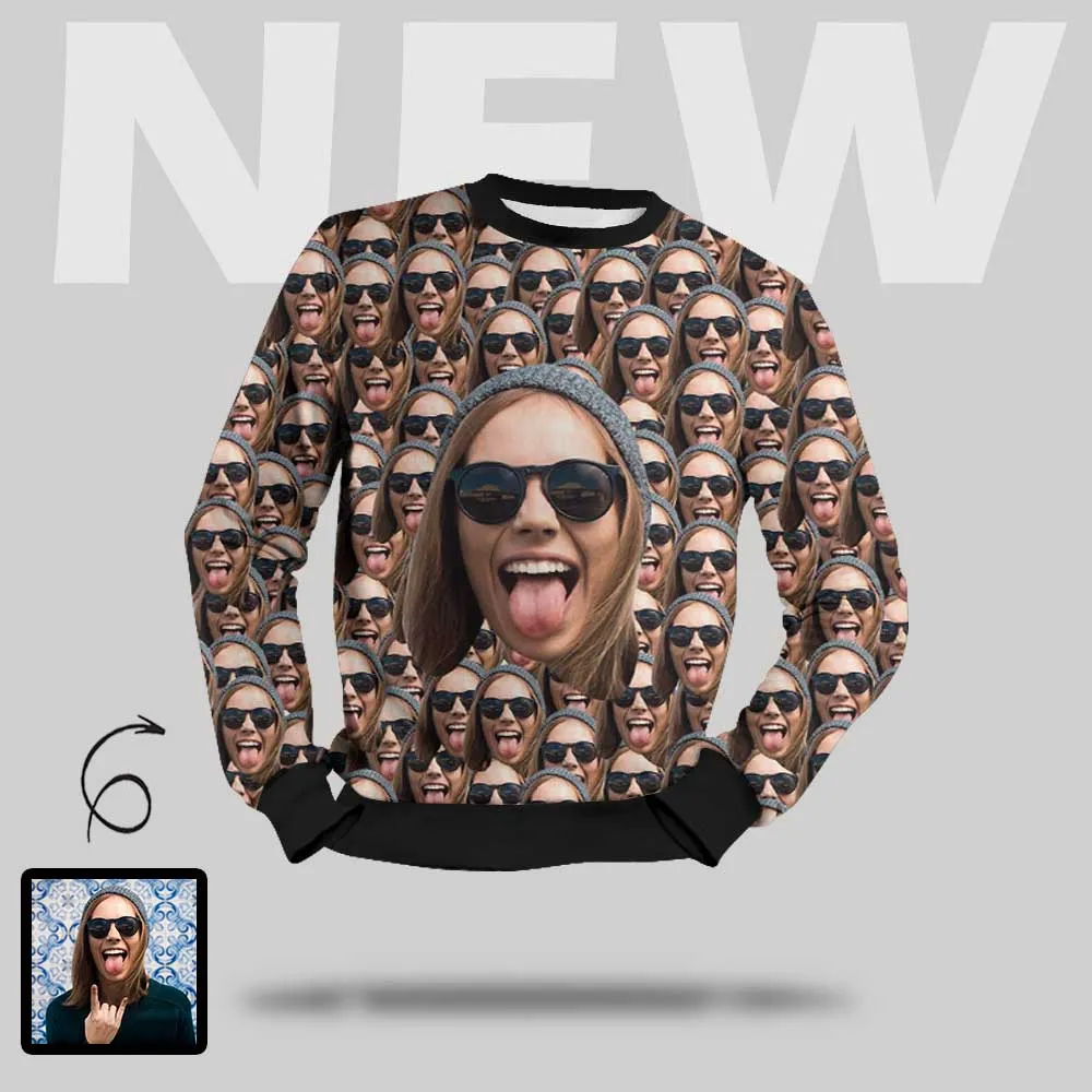 Custom Funny Face Loose Sweatshirt Personalized Face Loose Men's Crew Neck Sweatshirt